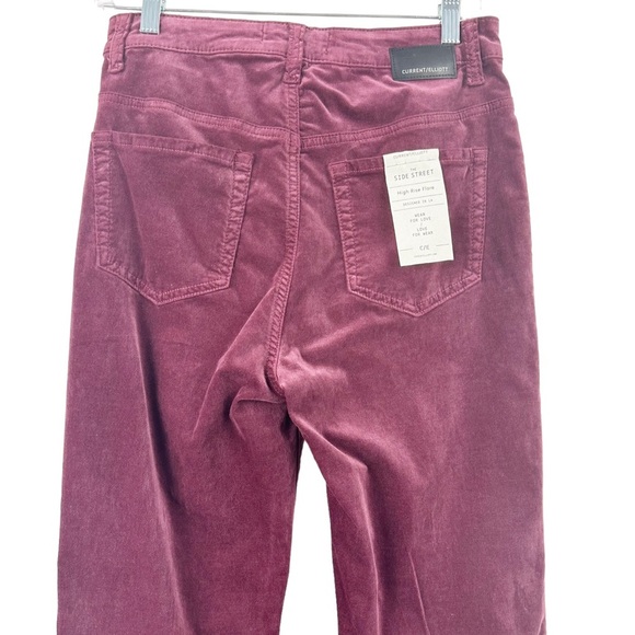 CURRENT ELLIOTT THE SIDE STREET VELVET FLARE PANT in Claret Red Flare Maroon 27 - Picture 10 of 16